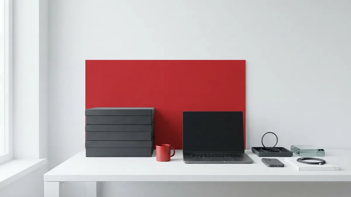 Organised tools for comparing hosting options Clean desk with storage boxes and laptop representing different website hosting choices