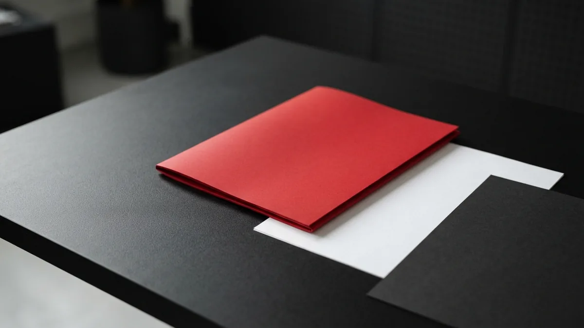 Planning a focused blog niche Crimson folder and neatly arranged papers represent choosing a focused blog niche