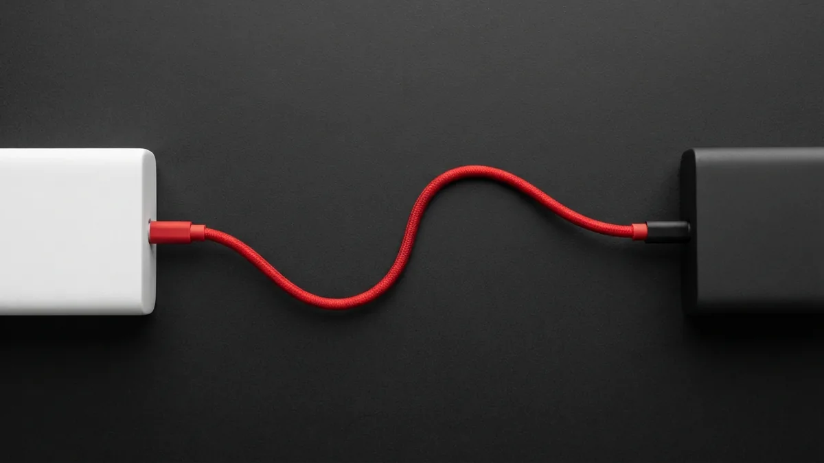 Connecting readers with useful offers Crimson cable linking simple objects represents relevant affiliate recommendations