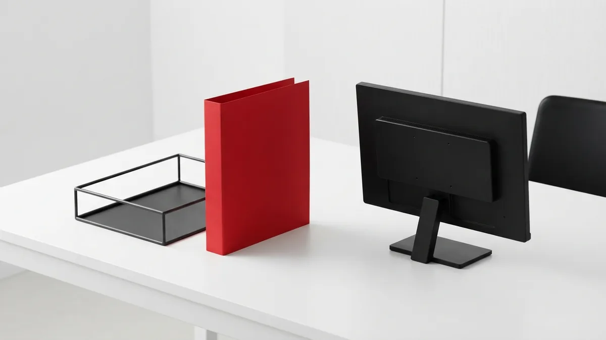 Preparing a file for upload Graphite document tray and crimson folder prepared for a file upload