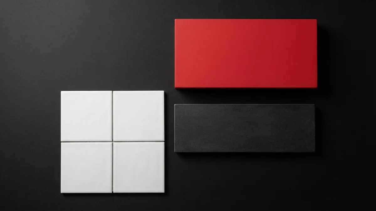 A focused setup for DNS records A red block set among white tiles and graphite forms, illustrating a careful DNS record setup
