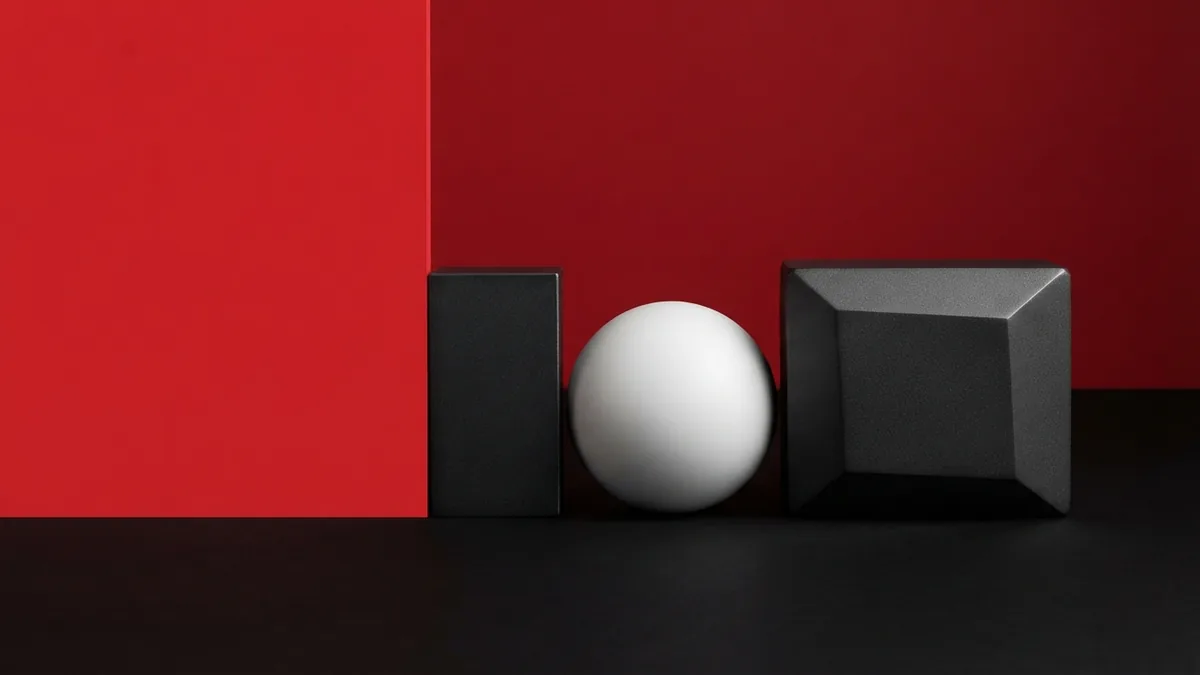 Checking a domain record A white sphere aligned with graphite shapes and a vivid red panel, suggesting a DNS check