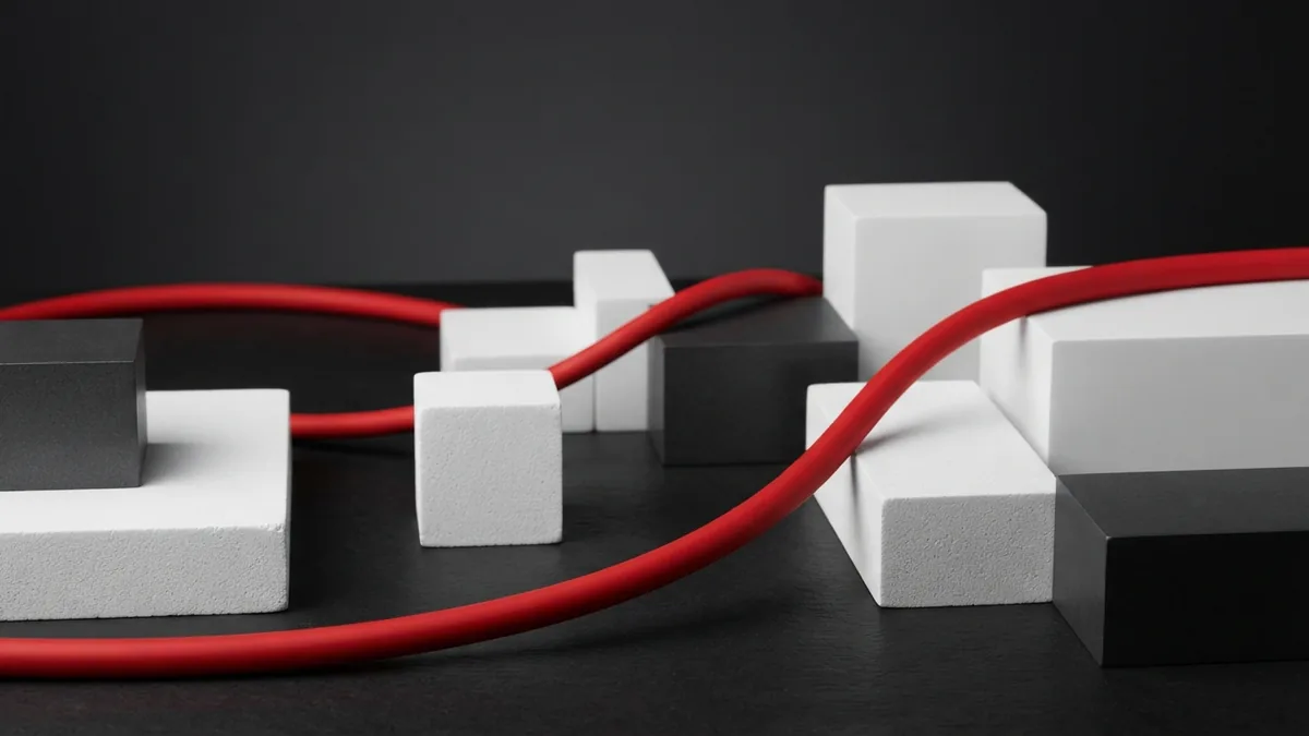 A calm approach to DNS troubleshooting A vivid red cable among white and graphite blocks, representing DNS troubleshooting