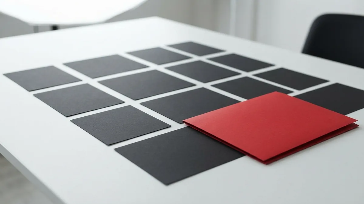 Using traffic data for content planning Content planning workspace with a crimson folder and organized graphite papers