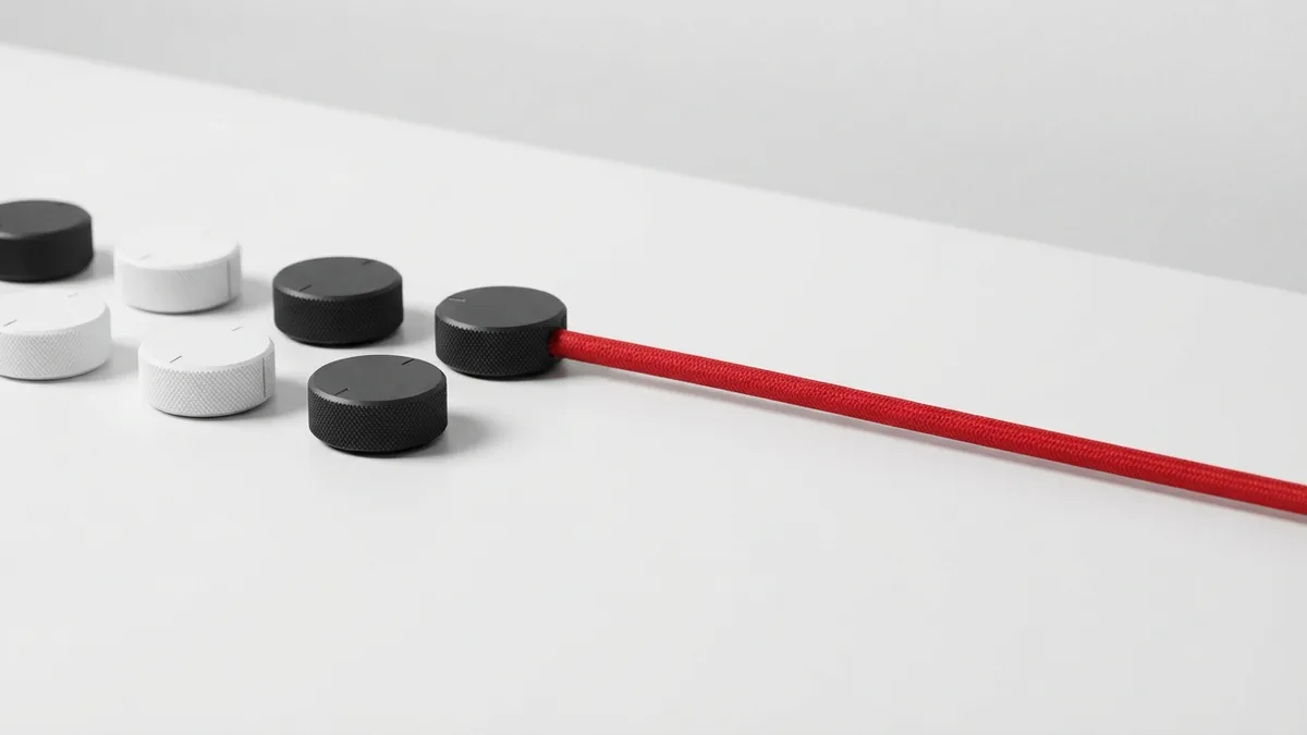 Slider settings and control concept Minimal control dials and a crimson red cable representing slider settings