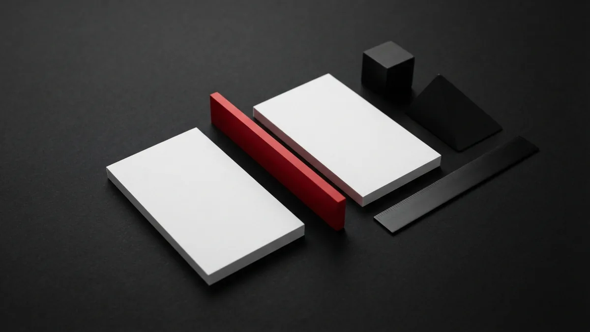 Editing shortcode settings Blank white cards divided by a vivid red shape with graphite details