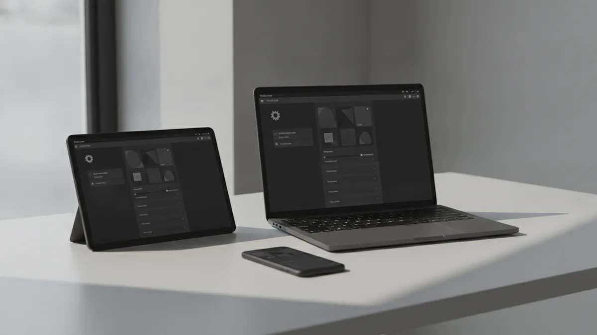 Settings screens on devices showing a customizer workflow for footer text
