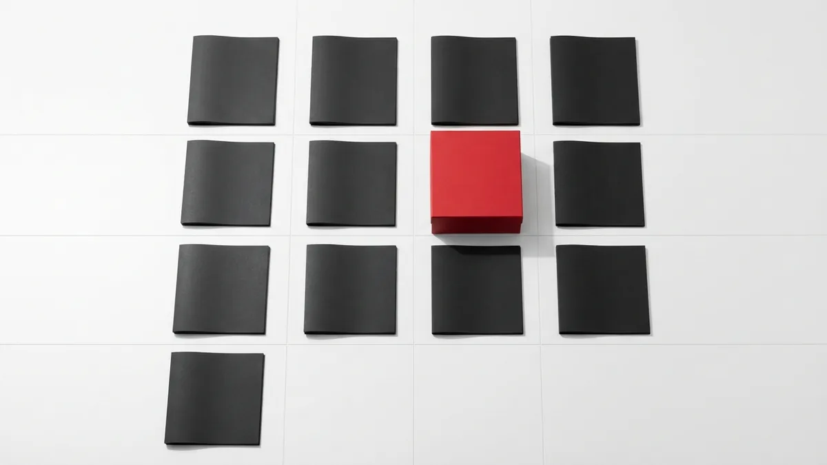 Organized white desk with graphite folders and a crimson red storage box