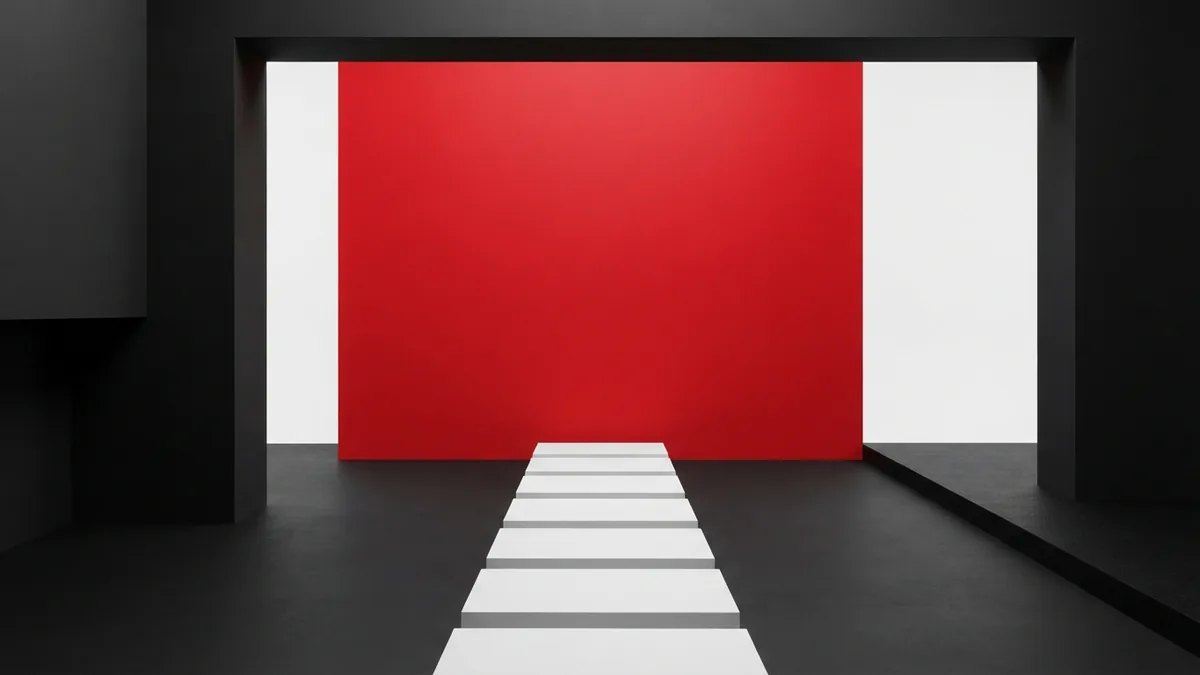 Geometric path with crimson panel representing clear WordPress URL structure