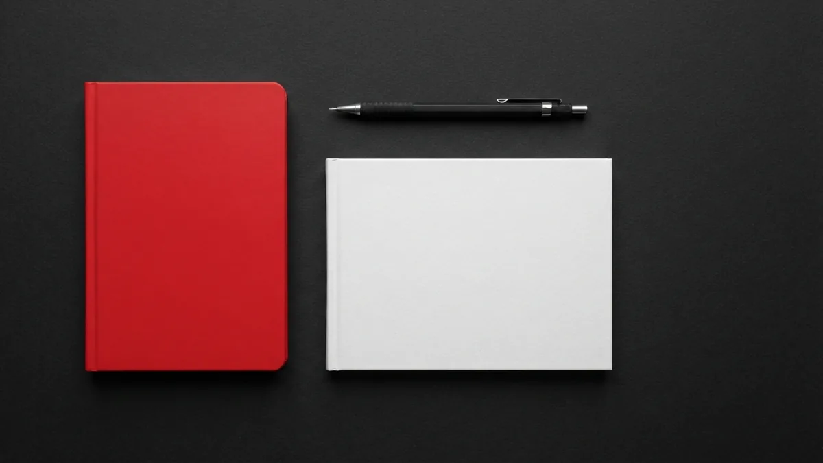 Minimal notebook and red cover symbolizing steps for changing a WordPress page URL