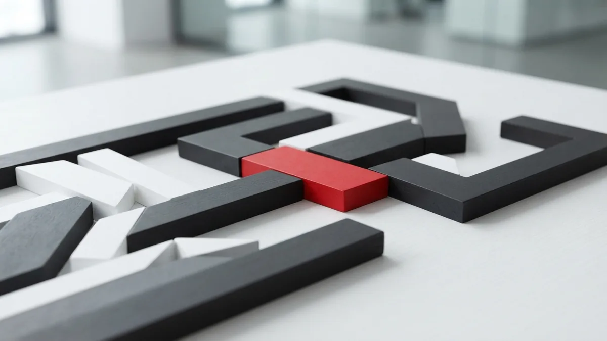 Graphite and crimson geometric pieces showing a solved WordPress URL problem