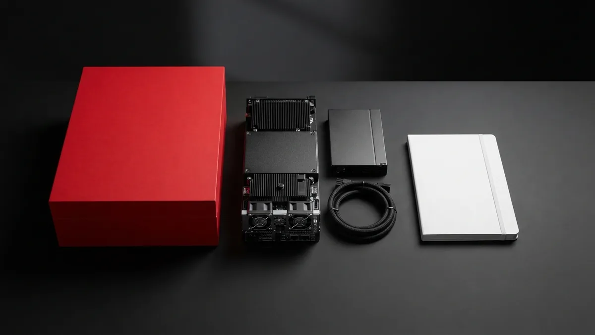 Core factors in hosting quality Graphite server parts beside a white notebook and crimson red storage box