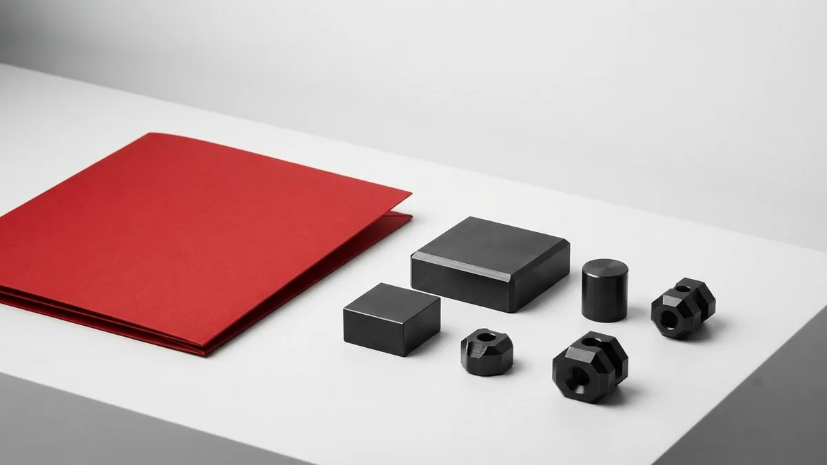 Compare hosting providers with care Graphite hardware blocks arranged with a crimson red folder on white
