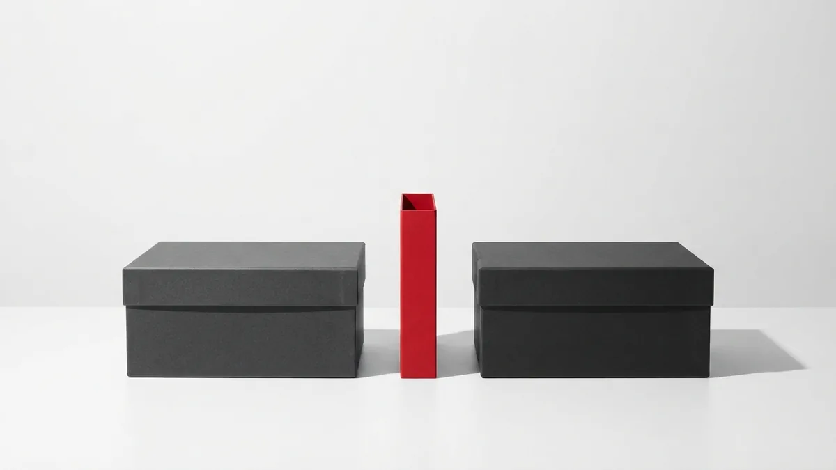 Choosing a WordPress setup Minimal choice between two WordPress hosting paths using graphite boxes and red design