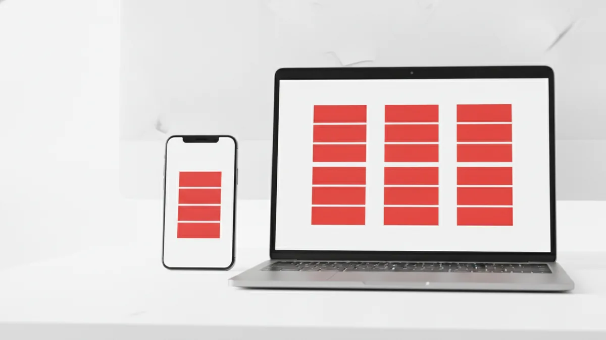 Responsive layout shown across phone and laptop sizes
