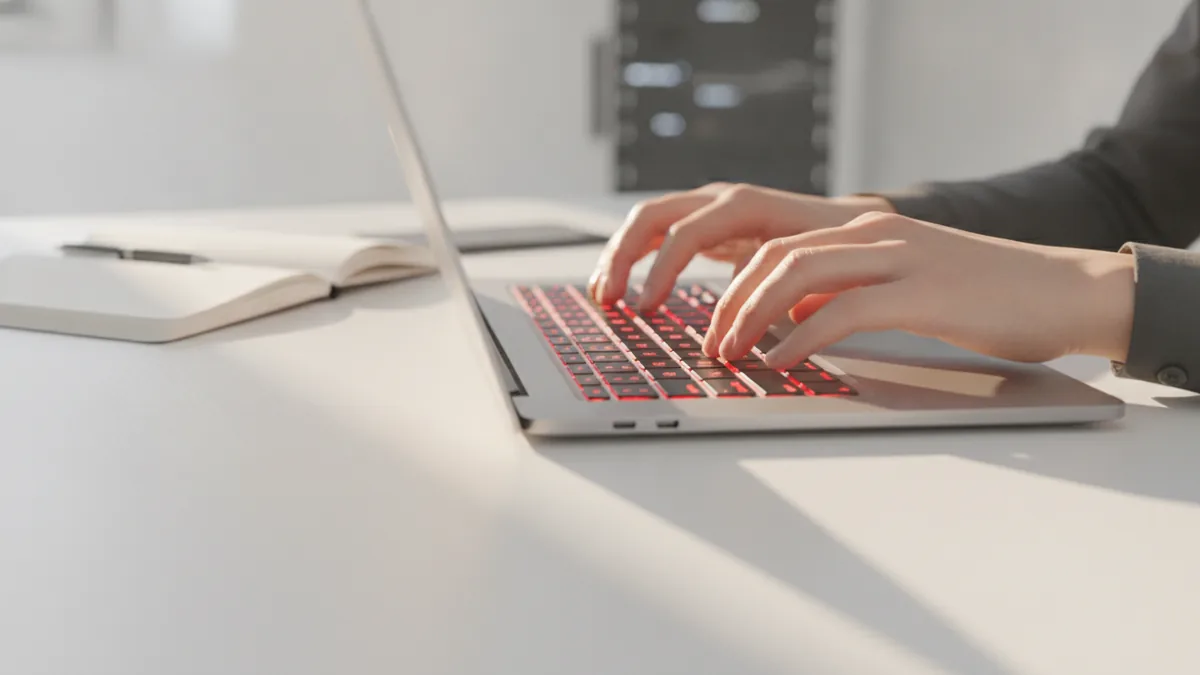 Hands coding a WordPress theme from scratch on a laptop.