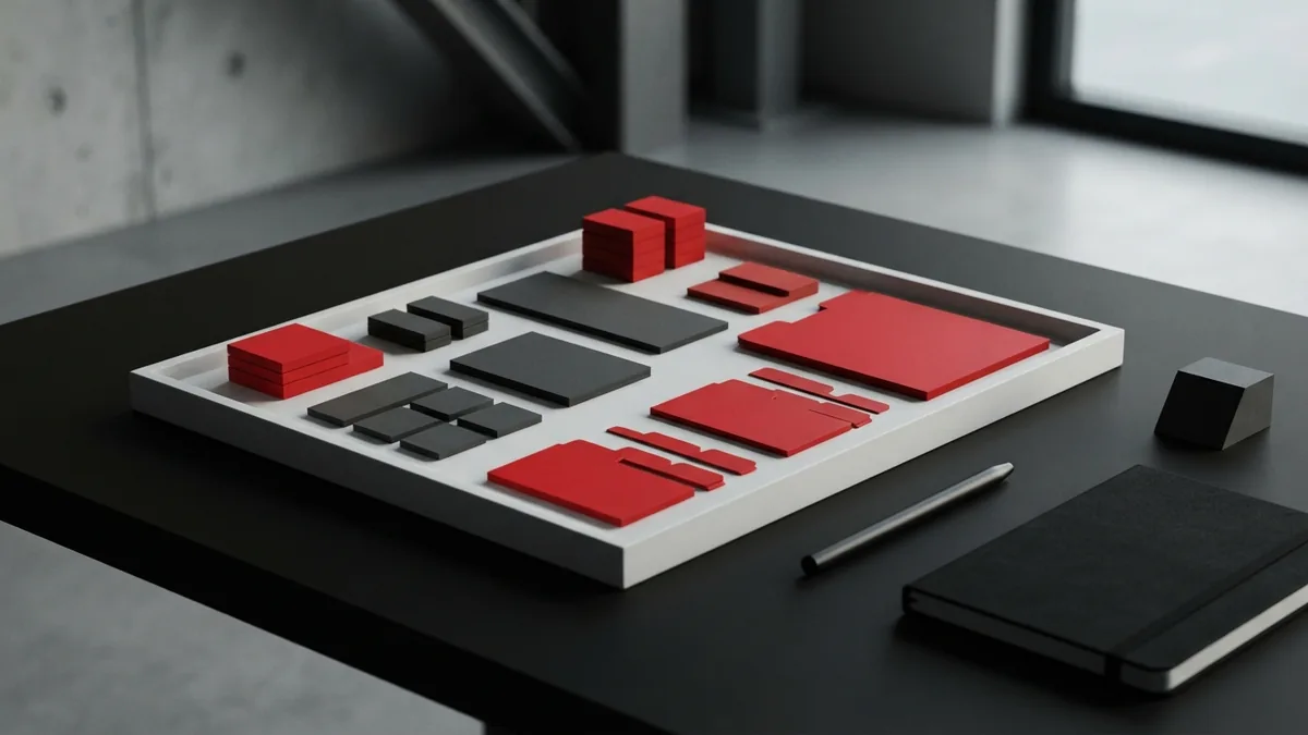 Organize custom fields with care Organized white trays with graphite shapes and crimson red tabs for custom field planning