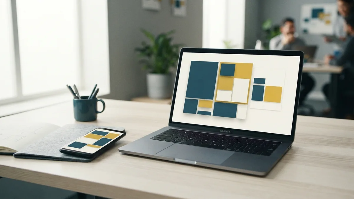 Laptop beside a phone showing a simple popup layout during responsive design testing
