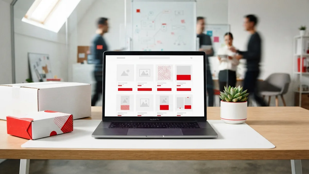 Online store catalog layout with neatly arranged product cards on a laptop