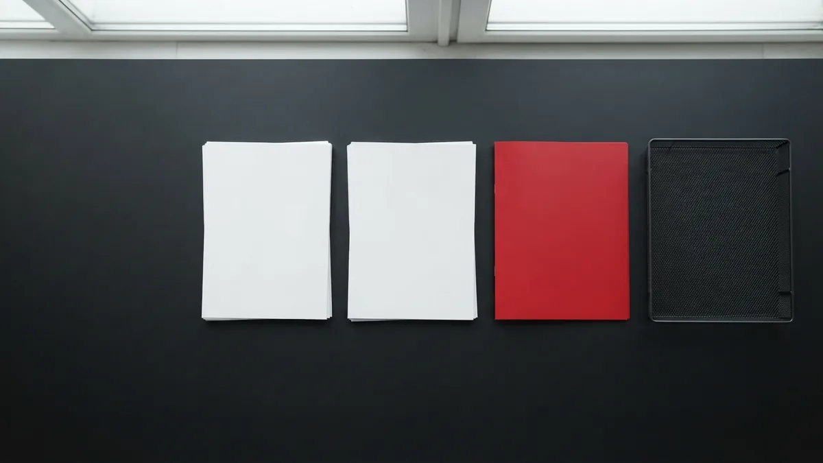 Compare common export formats Blank paper stacks beside a vivid red folder for comparing export file formats