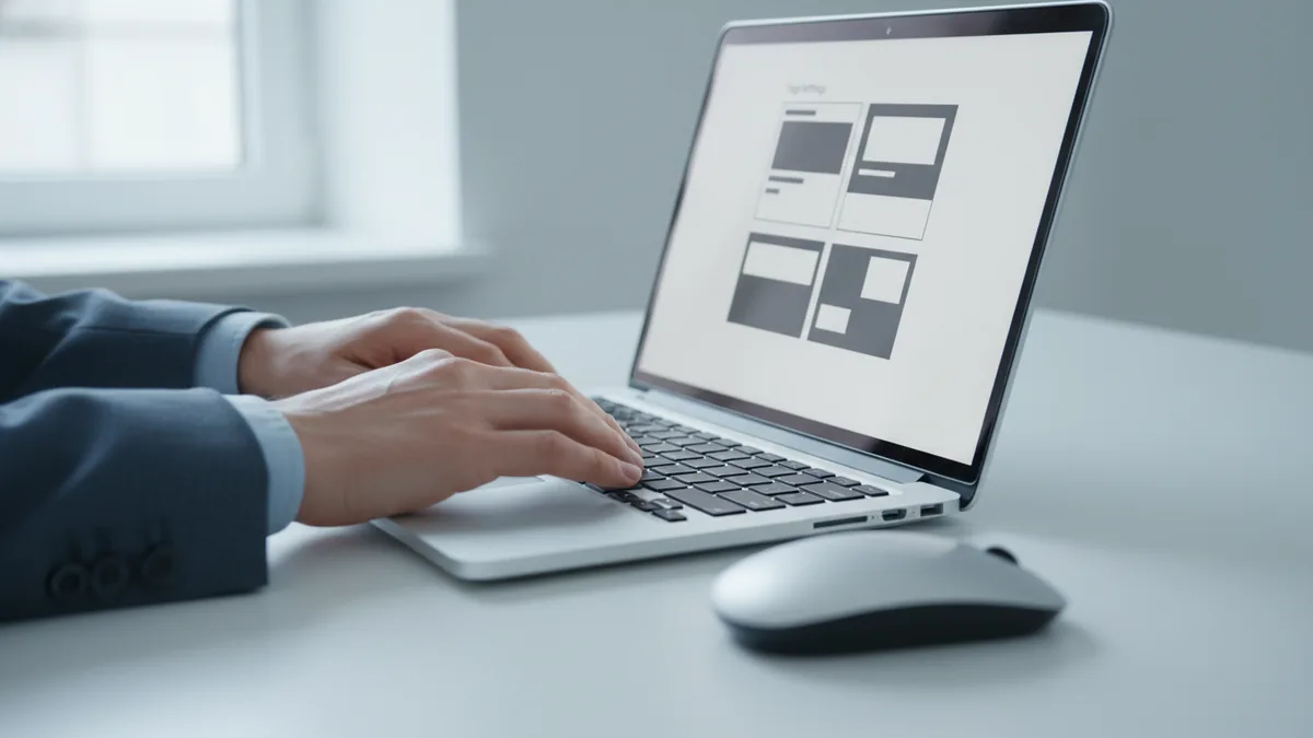 Hands working on WordPress page visibility settings in a calm workspace