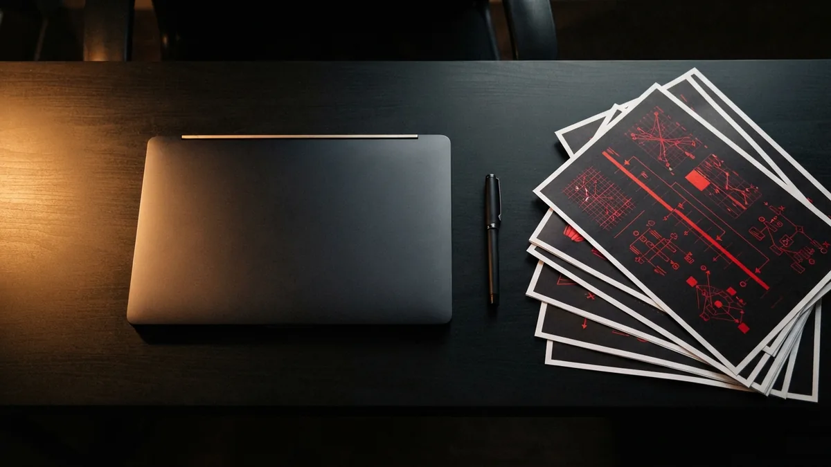 Publishing plans and laptop arranged for deciding how to display blog authors