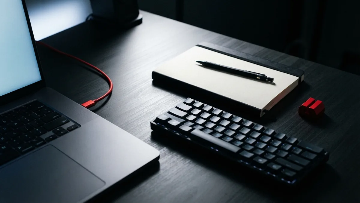 Coding workspace with laptop and notebook for editing WordPress theme files