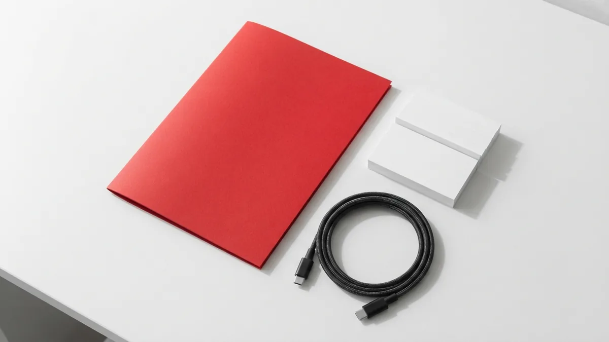 Plan a domain and hosting setup Minimal domain planning scene with crimson folder and graphite cable on white desk