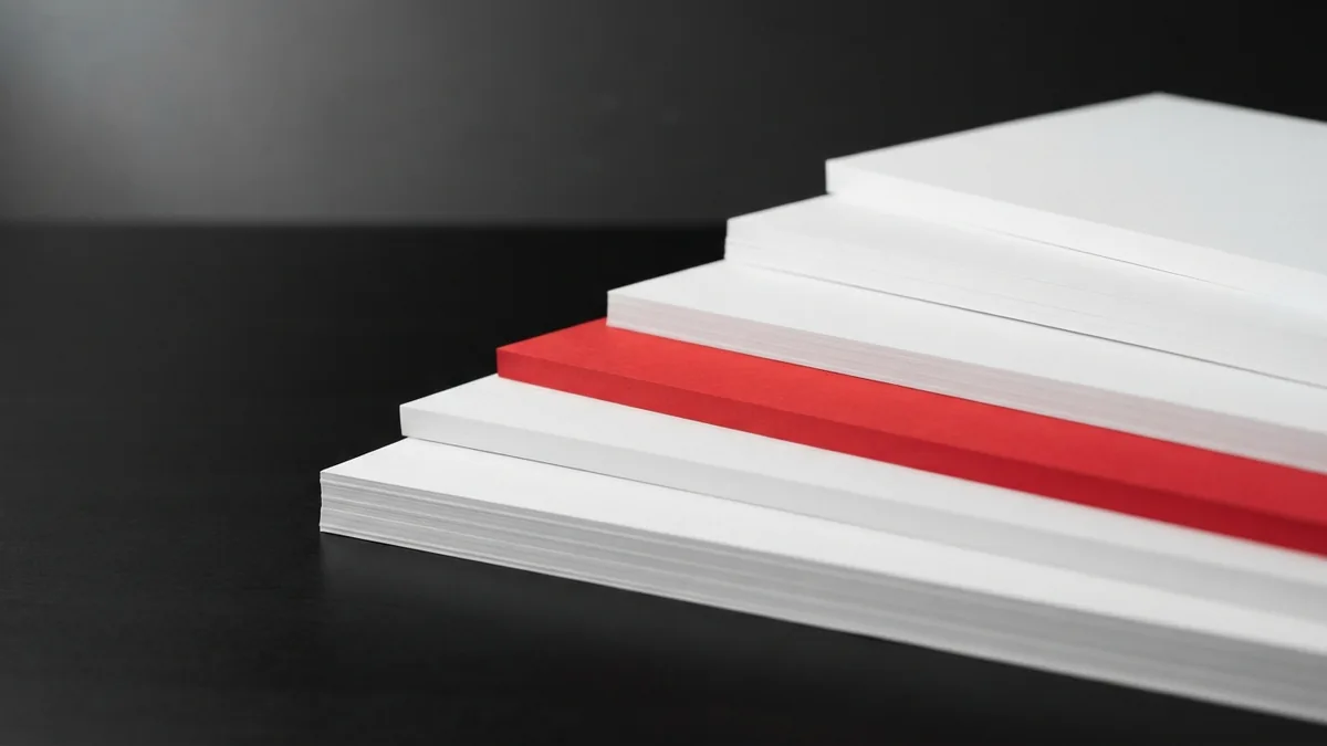 Organizing the core pages of a site Blank white sheets arranged as core pages with one vivid red sheet and graphite accents