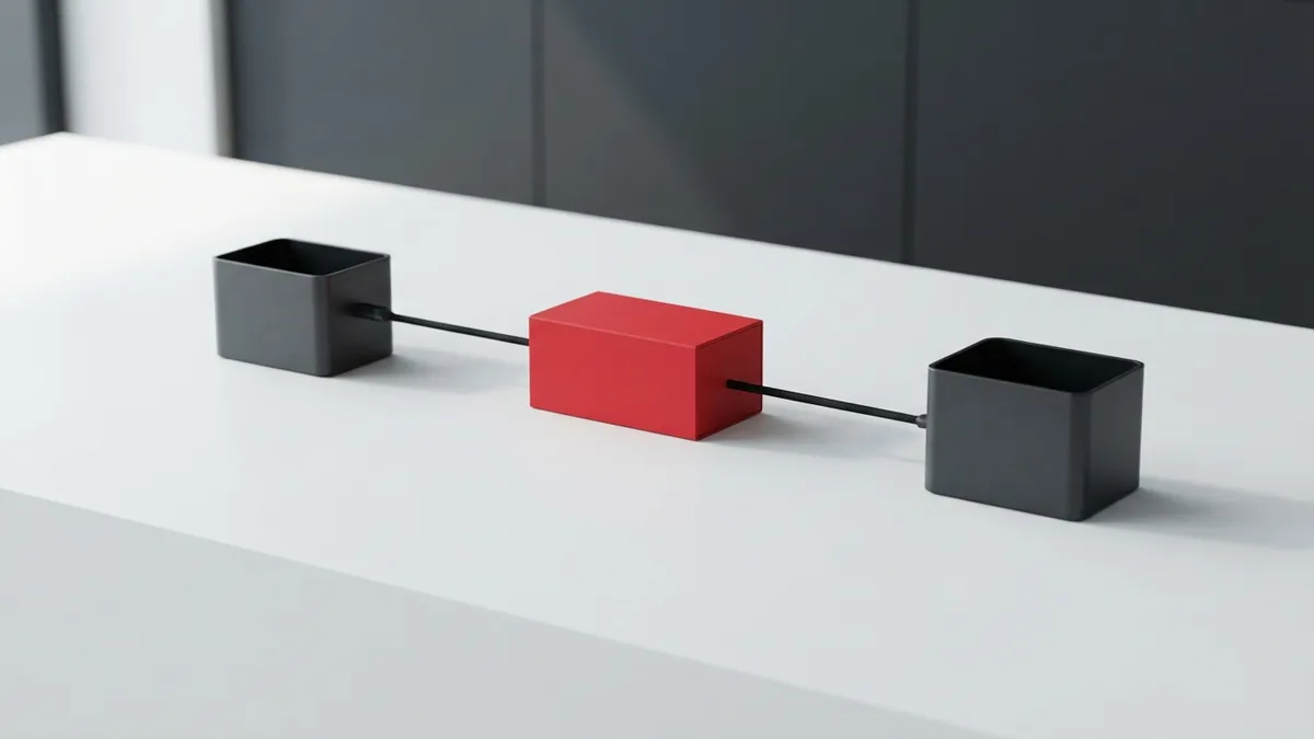 Graphite containers and crimson box representing a careful content import