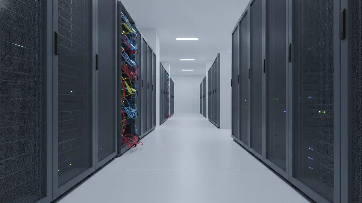 Secure infrastructure Server room scene representing WordPress security defense layers.