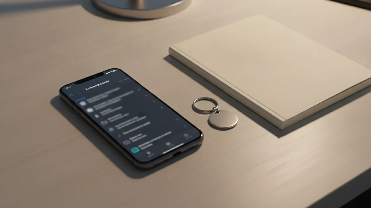 Two-factor authentication setup concept with a phone and security notes.
