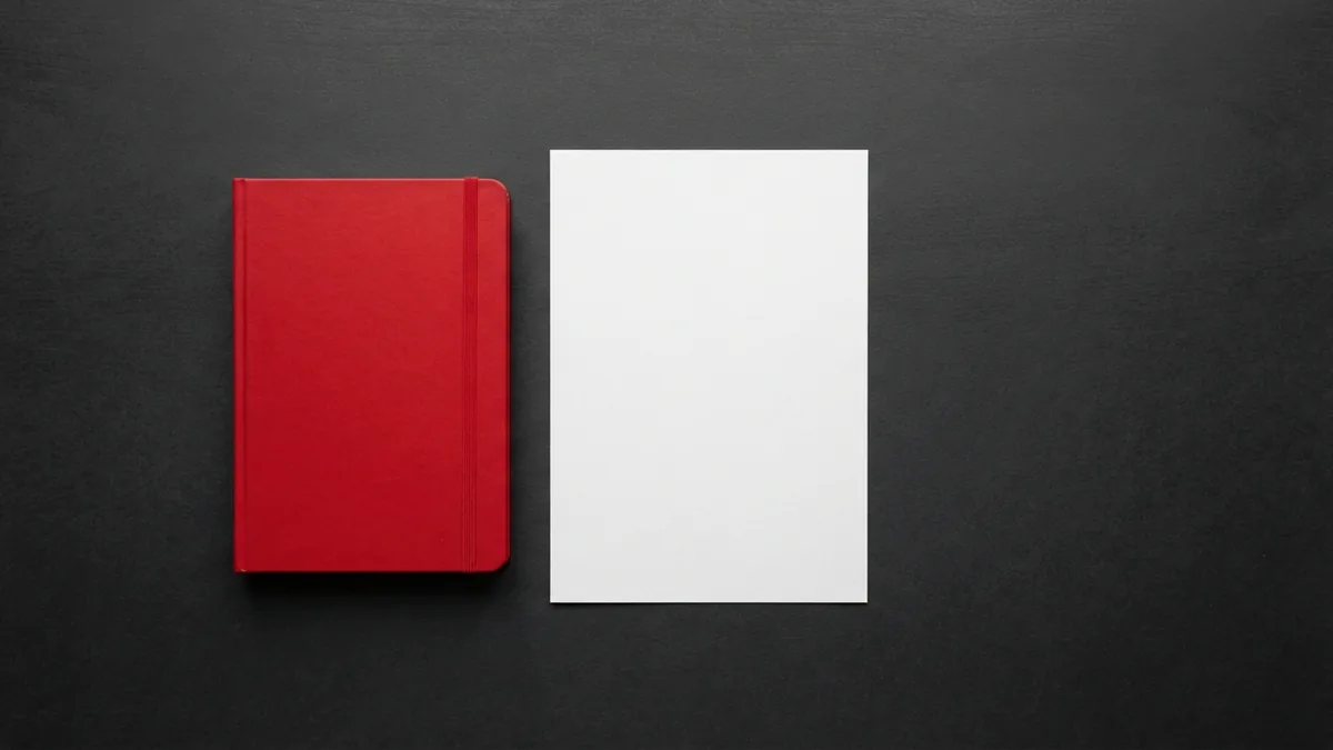 Starting a new page Blank white page beside a red notebook, representing the start of a new WordPress page