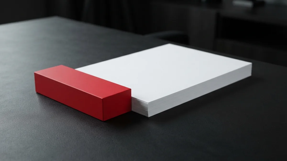 Neatly aligned white page and red object representing a reviewed, published WordPress page