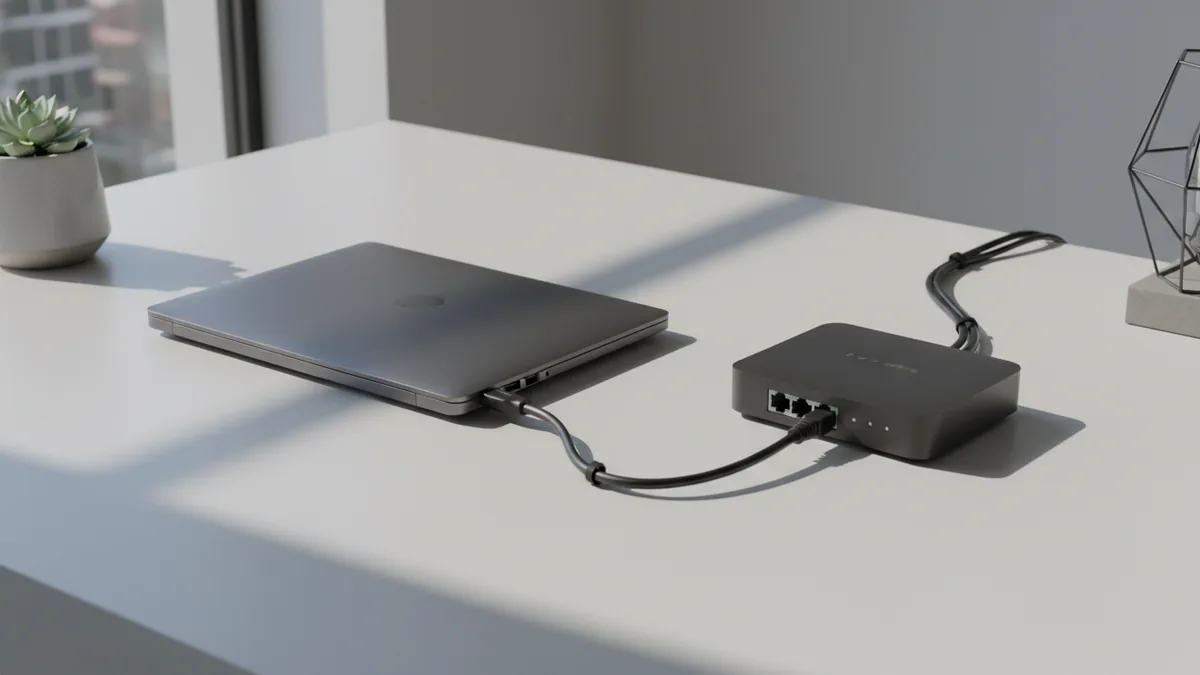 Choose your staging method Laptop and router setup representing how to create and access staging
