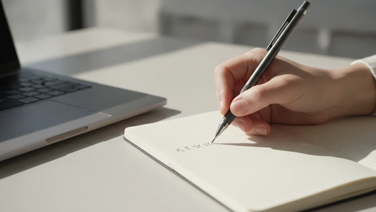 Notebook and laptop used to plan a domain name for a WordPress site