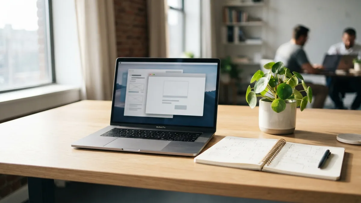 Choose your domain and host Notebook and laptop arranged beside a domain and hosting planning workspace