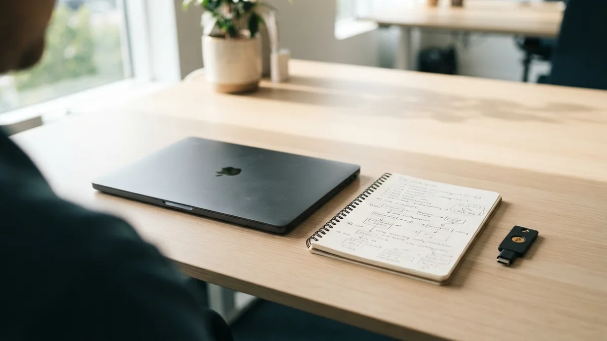 Install WordPress with ease Laptop on a desk beside notes for a simple WordPress installation process