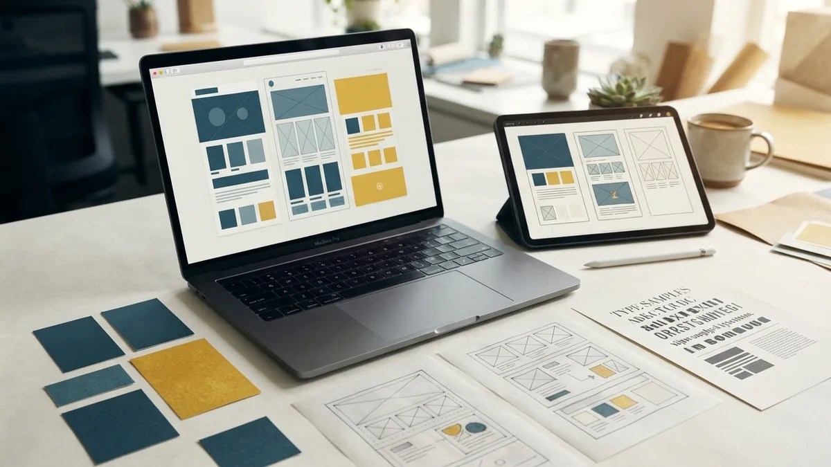 Shape a fast blog theme Responsive blog layout shown through a laptop and tablet beside theme design notes