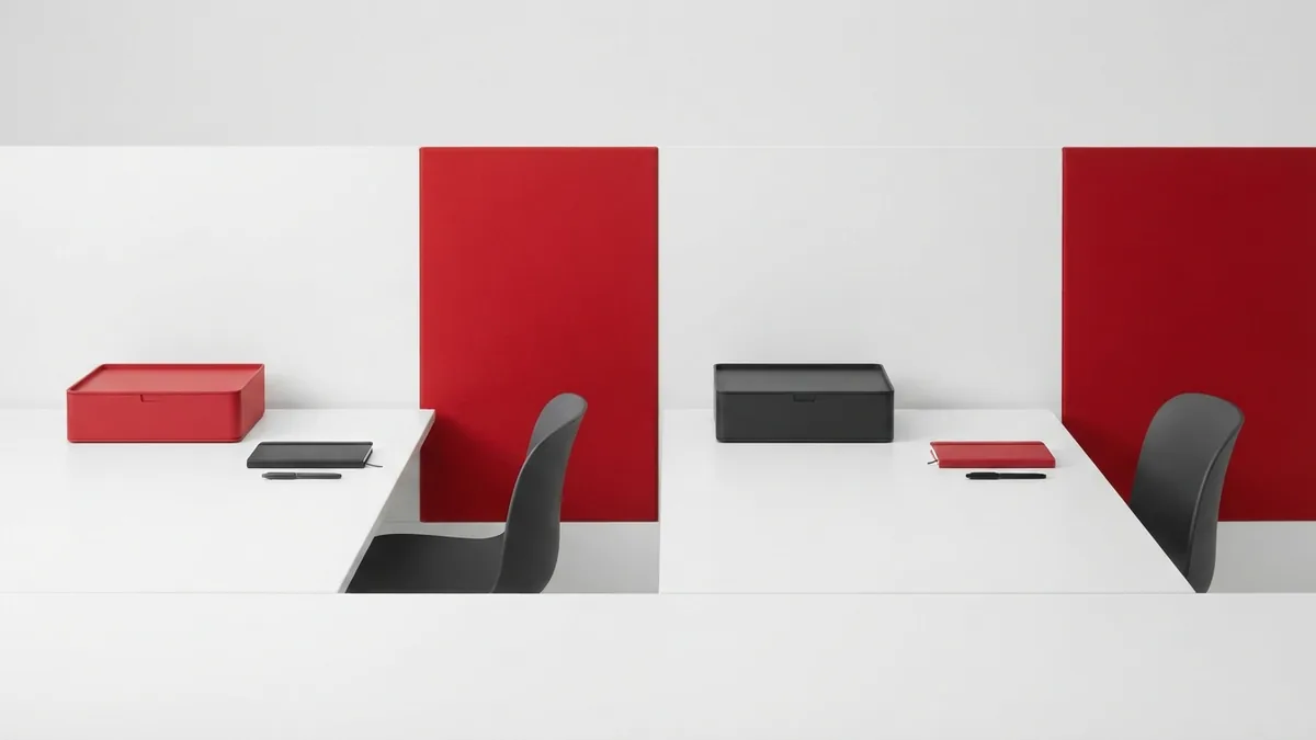 Red and graphite storage boxes on a white desk showing two distinct ways to host a website