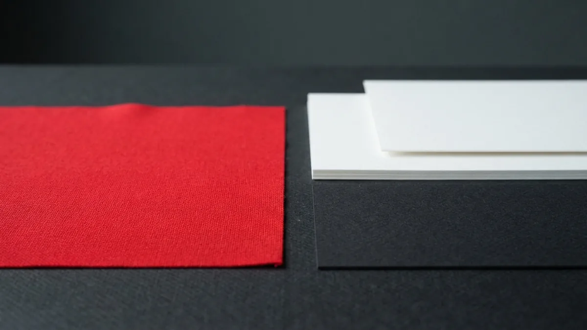 A restrained color palette for a site Red, white, and graphite material samples arranged to explore a simple website color palette