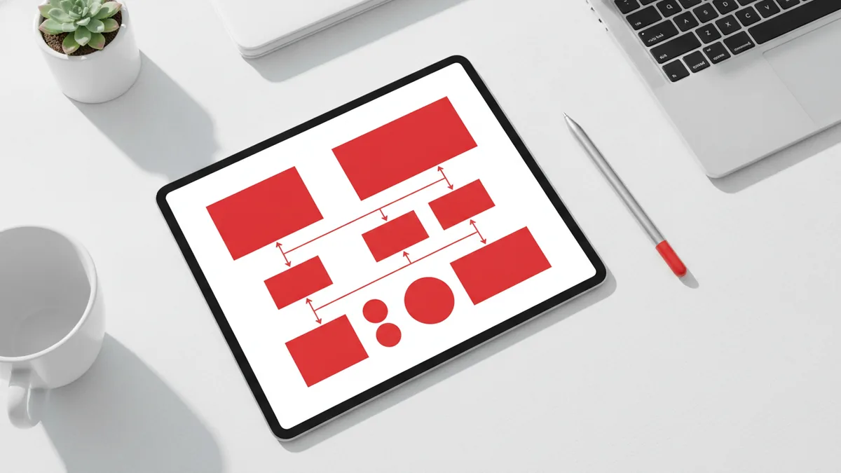Nested blocks representing page hierarchy on a tablet