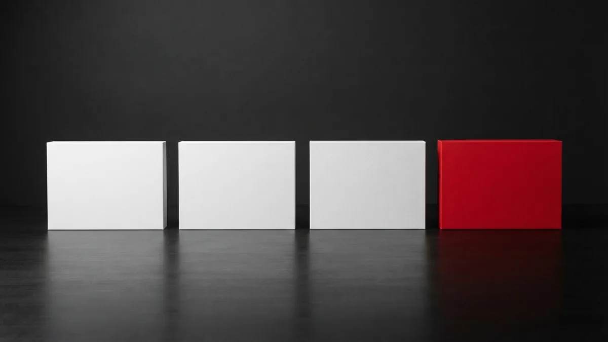 Comparing free website platforms Three clean design panels with a crimson box in a premium minimalist workspace