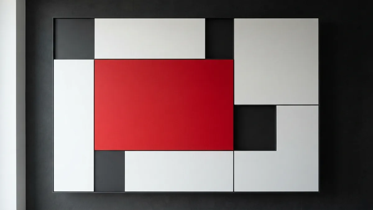 Crimson panel fitting into white and graphite forms to suggest a safe software update