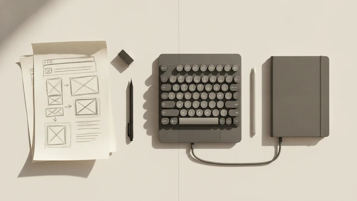 Sketch and coding tools representing web design and development roles