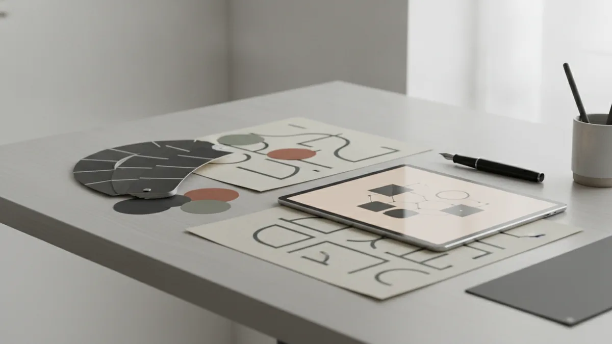 Design details that guide users Color swatches and layout materials representing web design work