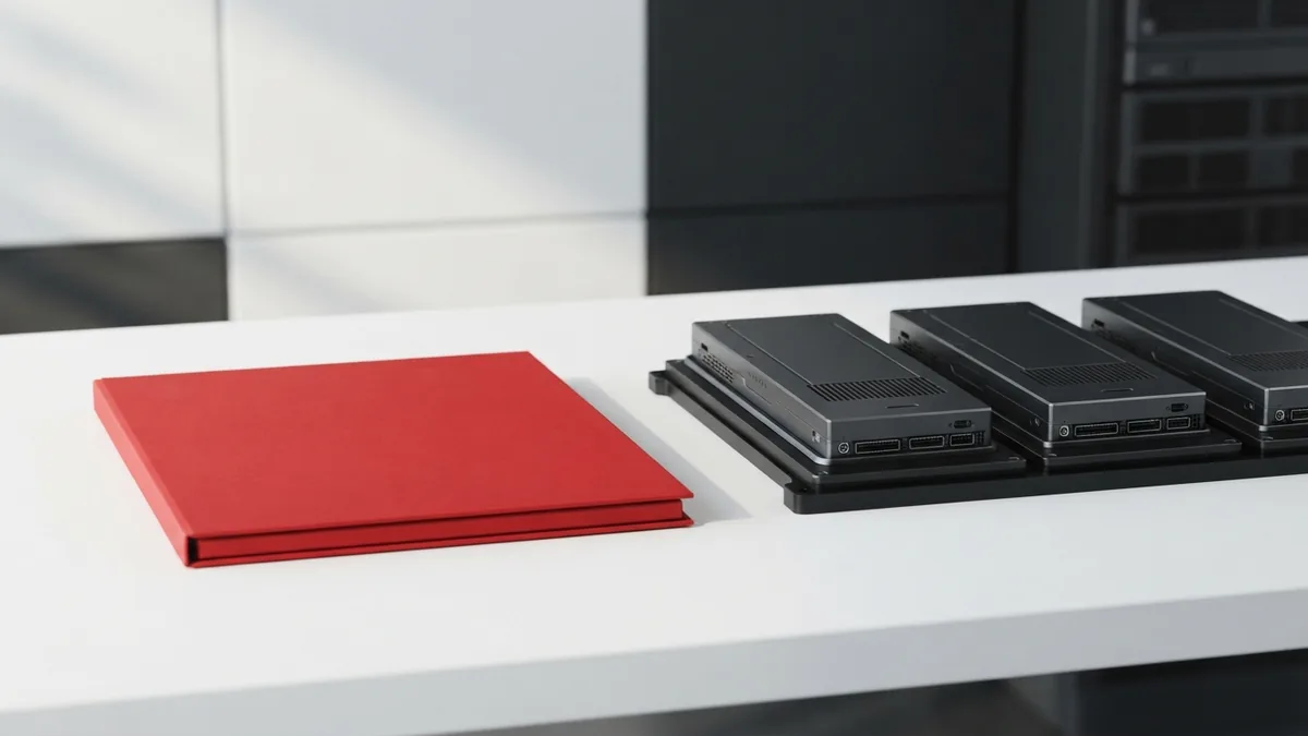Abstract PHP server process shown with red folder and graphite blocks