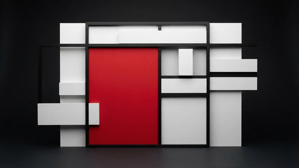 Frontend layers in WordPress Layered frontend structure using white panels, graphite frames, and red contrast