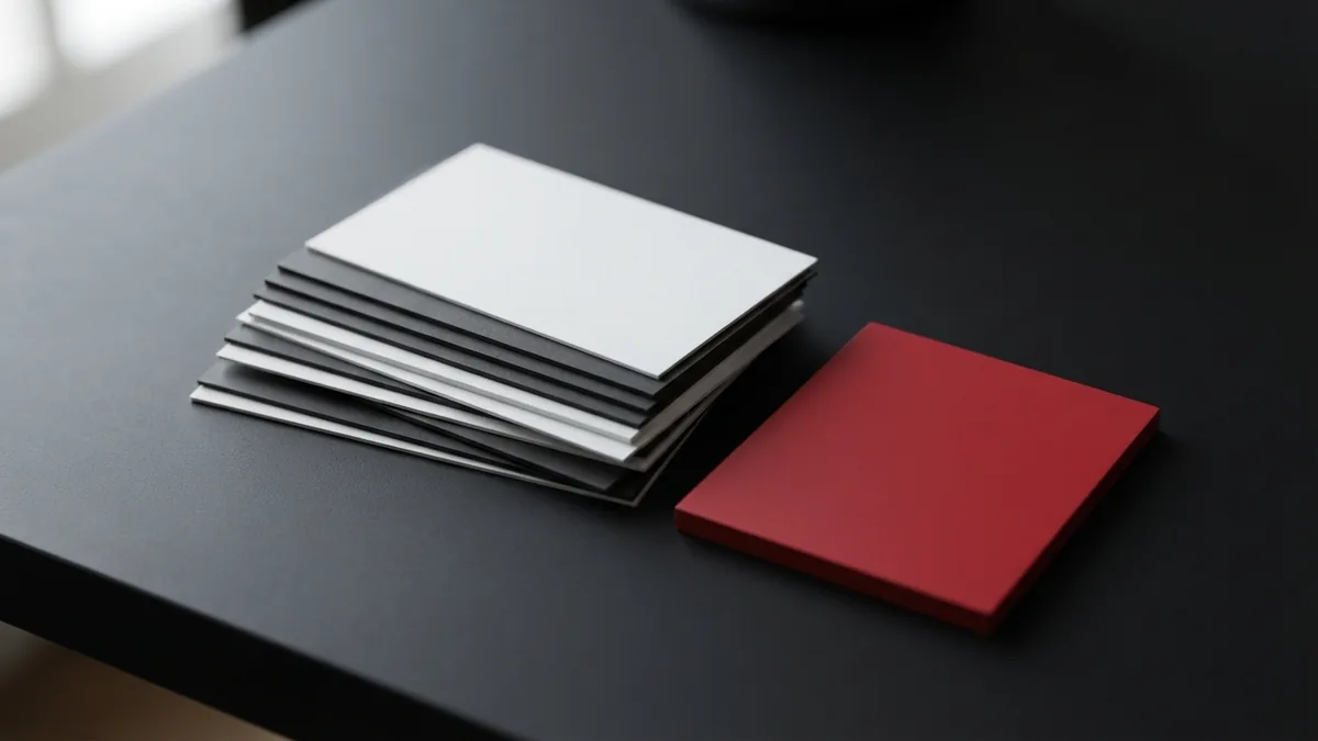 Blank website design cards and a crimson sample tile arranged for theme selection