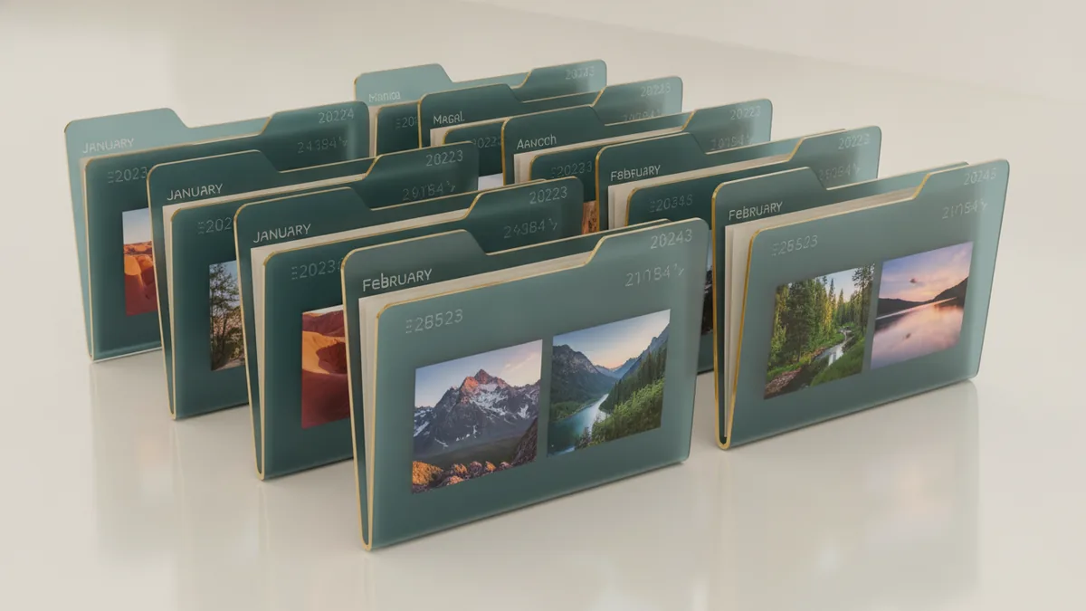 Year and month image folders Organized digital folders showing image files sorted by upload year and month